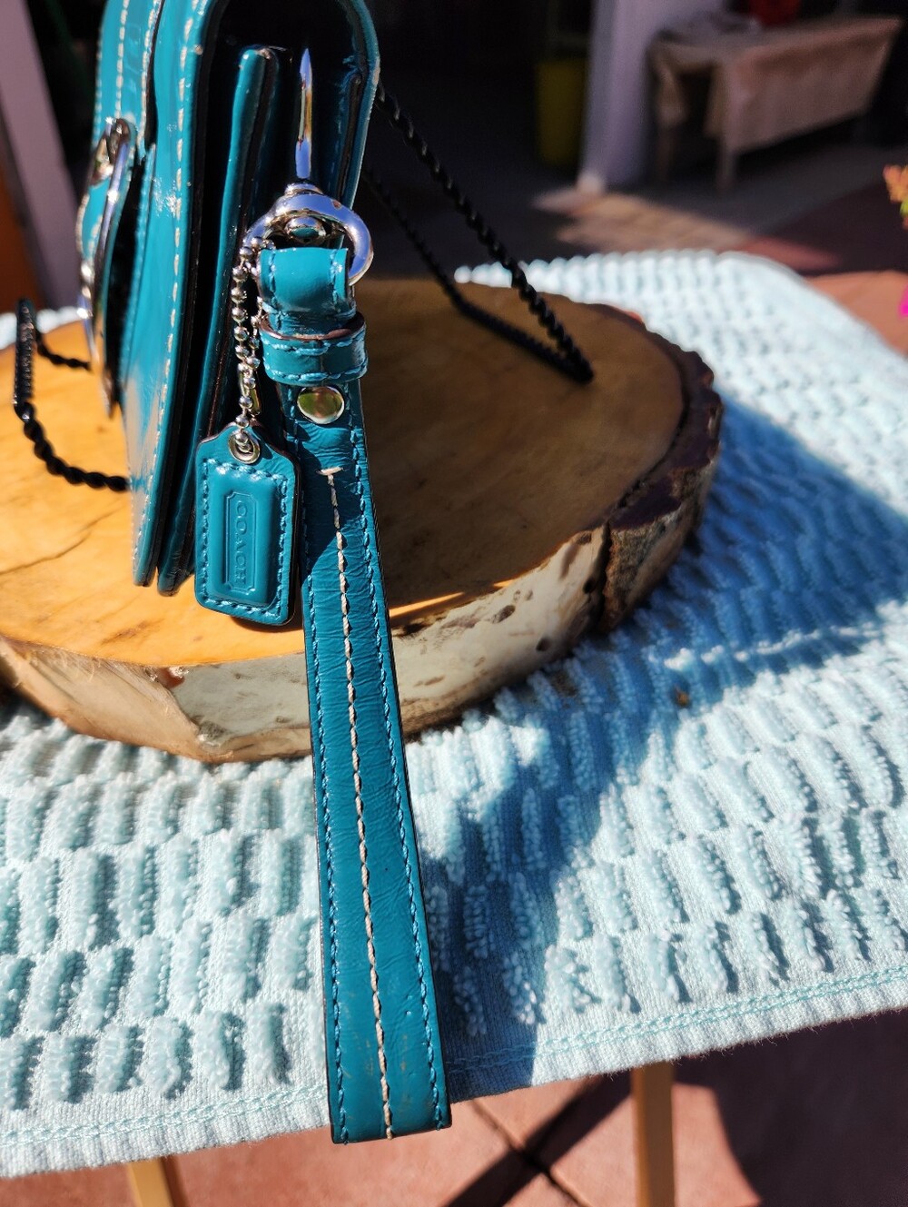 Coach Bleecker Teal Leather Clutch with Buckle Detail - Picture 10 of 14